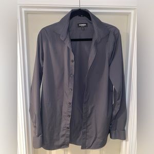 Gray Slim Button-Down Wrinkle-Resistant Performance Dress Shirt Size Small